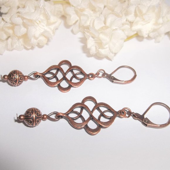 Earrings, Copper Earrings, Boho Earrings, Copper Dangle Earrings, Earring 7817 - Picture 5 of 10